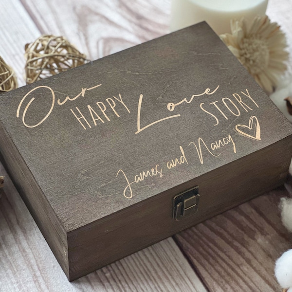 Our Happy Love Story, Box Personalized Wooden, Bridesmaids Gift, Wedding Gift, Gift For Couple, Boxes Wholesale, Custom Box, Keepsake Box