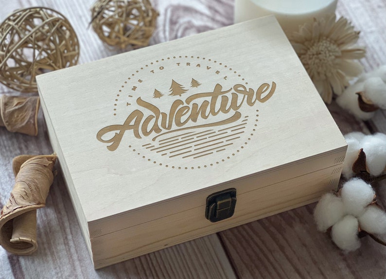 Adventure, Custom Box, Personalized Box, Keepsake Box, Memory Box Personalized Gift, Boxes Wholesale, Travel Gift, Box Laser Engraved image 1