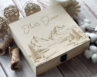 Mountains Landscape, Custom Box, Boho Decor, Keepsake Box, Personalized Box, Birthday Boxes, Wooden Memory Box, Boxes Wholesale