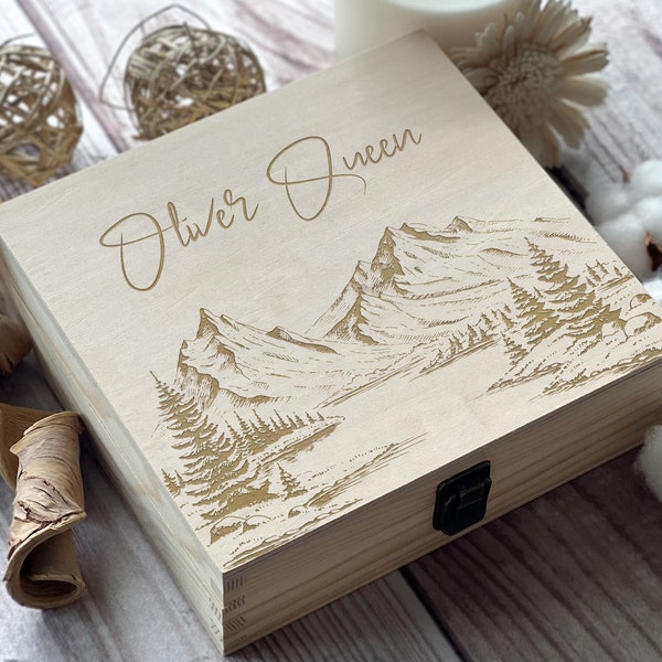 Mountains Landscape, Custom Box, Boho Decor, Keepsake Box, Personalized Box, Birthday Boxes, Wooden Memory Box, Boxes Wholesale