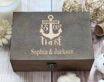 Adventure Is Out There, Memory Box, Custom Box, Anchor, Personalized Wooden Box, Keepsake Box, Boxes Wholesale, Gift For Couples Photo Box