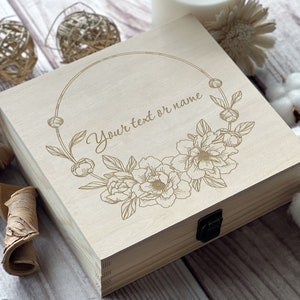 Peony Flower, Personalized Wooden Box, Flower Gift Box, Memory Box, Love Box, Gift For Mother, Custom Box, Keepsake Box, Boxes Wholesale image 3