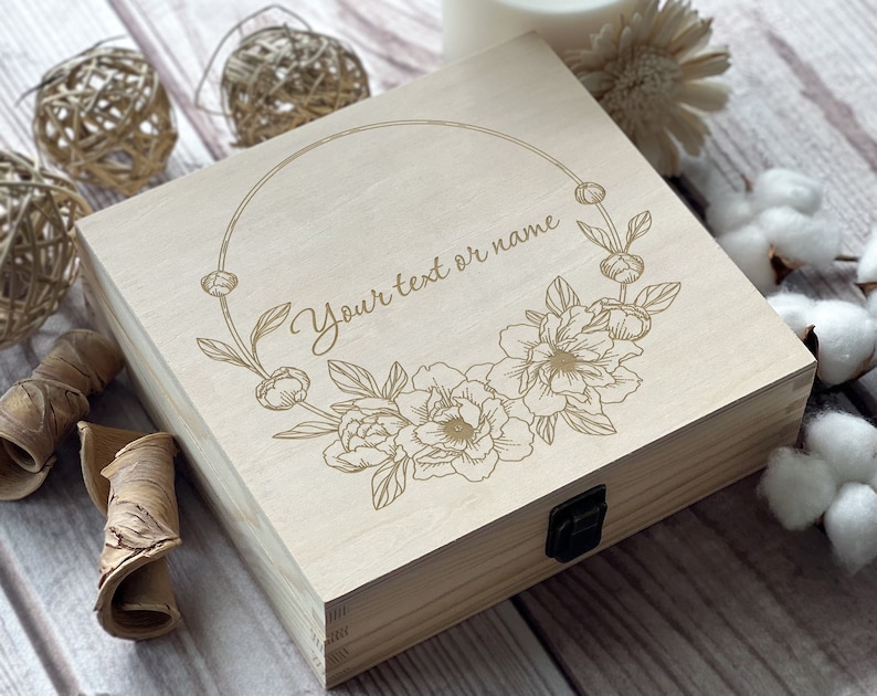 Peony Flower, Personalized Wooden Box, Flower Gift Box, Memory Box, Love Box, Gift For Mother, Custom Box, Keepsake Box, Boxes Wholesale image 3