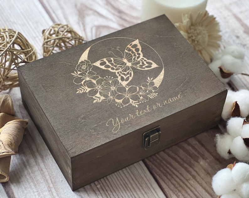 Butterfly And Flowers, Personalized Wooden Box, Gift For Friend, Women Box, Boxes Wholesale, Custom Box, Keepsake Box, Memory Box image 5