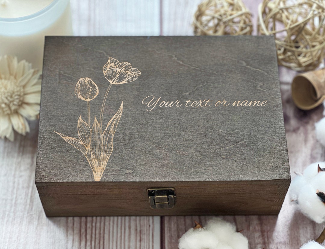Personalized Wooden Keepsake Box: Engraved Floral Memory Box - Etsy