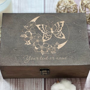 Butterfly And Flowers, Personalized Wooden Box, Gift For Friend, Women Box, Boxes Wholesale, Custom Box, Keepsake Box, Memory Box image 2