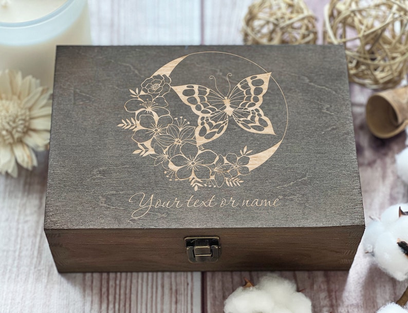 Butterfly And Flowers, Personalized Wooden Box, Gift For Friend, Women Box, Boxes Wholesale, Custom Box, Keepsake Box, Memory Box image 2