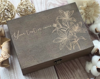 Lily Flower Personalized Wooden Keepsake Box: Engraved Memory Box