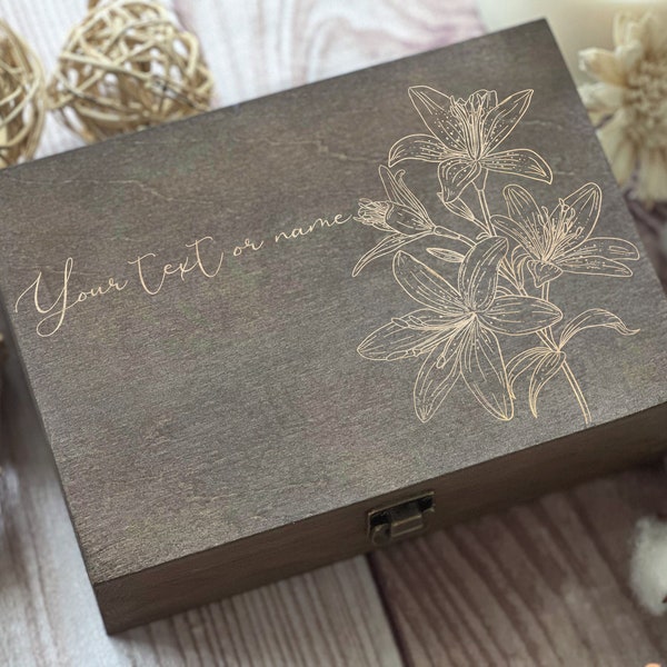 Beauty Lily Flower, Personalized Wooden Box For Women, Memory Box, Gift Box For Girlfriend, Custom Boxes, Love Box, Keepsake Box