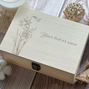 Daffodils, Personalized Wooden Box, Women Box, Happy Birthday Gift, Gift For Best Friend, Keepsake Box, Memory Box, Boxes Wholesale, Flowers image 1