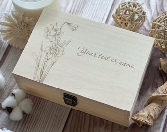 Daffodils, Personalized Wooden Box, Women Box, Happy Birthday Gift, Gift For Best Friend, Keepsake Box, Memory Box, Boxes Wholesale, Flowers