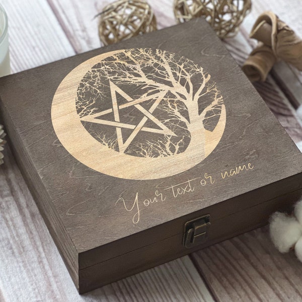 Personalized Pentagram Tree of Life Wooden Keepsake Box