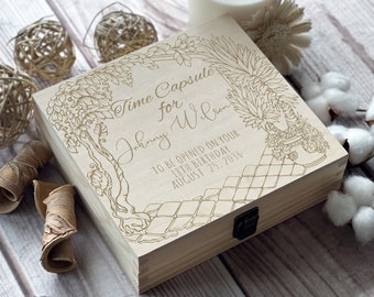 Engraved Custom Gifts: Memorial Box, Personalized Keepsake, 1st Birthday Time Capsule | To Open on Your 18th Birthday