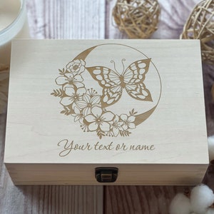 Butterfly And Flowers, Personalized Wooden Box, Gift For Friend, Women Box, Boxes Wholesale, Custom Box, Keepsake Box, Memory Box image 6