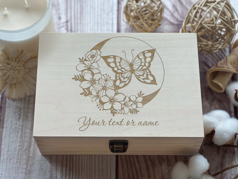 Butterfly And Flowers, Personalized Wooden Box, Gift For Friend, Women Box, Boxes Wholesale, Custom Box, Keepsake Box, Memory Box image 6