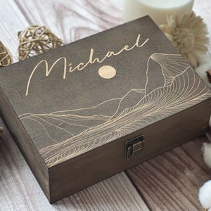 Night Mountains Landscape, Custom Box, Boho Decor, Keepsake Box, Birthday Box, Personalized Wooden Memory Boxes, Boho Print, Boxes Wholesale