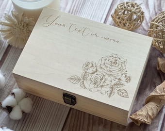 Rose bloemen Love Box, gepersonaliseerde doos voor zus, Flower Gift Box, Memory Box, houten kist, verjaardagscadeau, aangepaste dozen, Keepsake Box