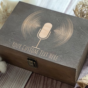 Microphone, Personalized Wooden Box, Gift For Friend, Music, Sound, Boxes Wholesale, Custom Box, Keepsake Box, Memory Box, Laser Engraved