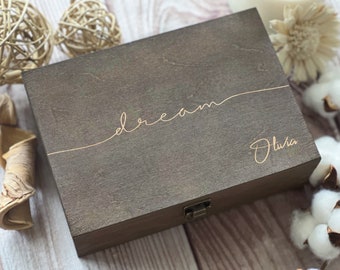 Personalized Dream Wooden Memory Box: Engraved Keepsake Gift