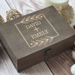 Personalized Wooden Keepsake Box: Engraved Memory Box, Couples Gift