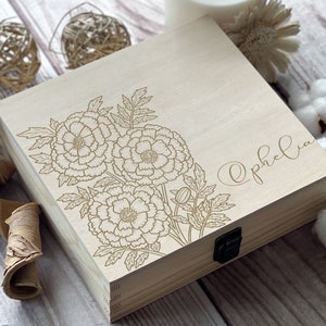 October Marigold Wooden Box: Personalized Keepsake Box for Special Moments Gifts, Wedding Zodiac