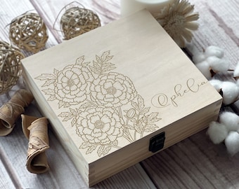 October Marigold Wooden Box: Personalized Keepsake Box for Special Moments Gifts, Wedding Zodiac