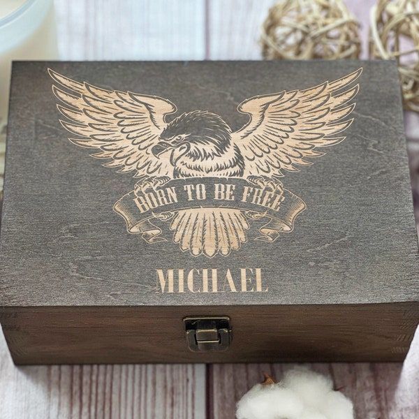 Eagle, Personalized Wooden Box, Born To Be Free, Gift For Friend, Men Box, Boxes Wholesale, Custom Box, Keepsake Box, Memory Box