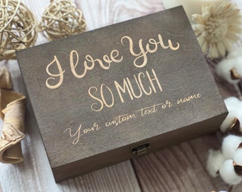 Personalized Wooden Keepsake Box, Valentines Gift, Custom Engraved Memory Box