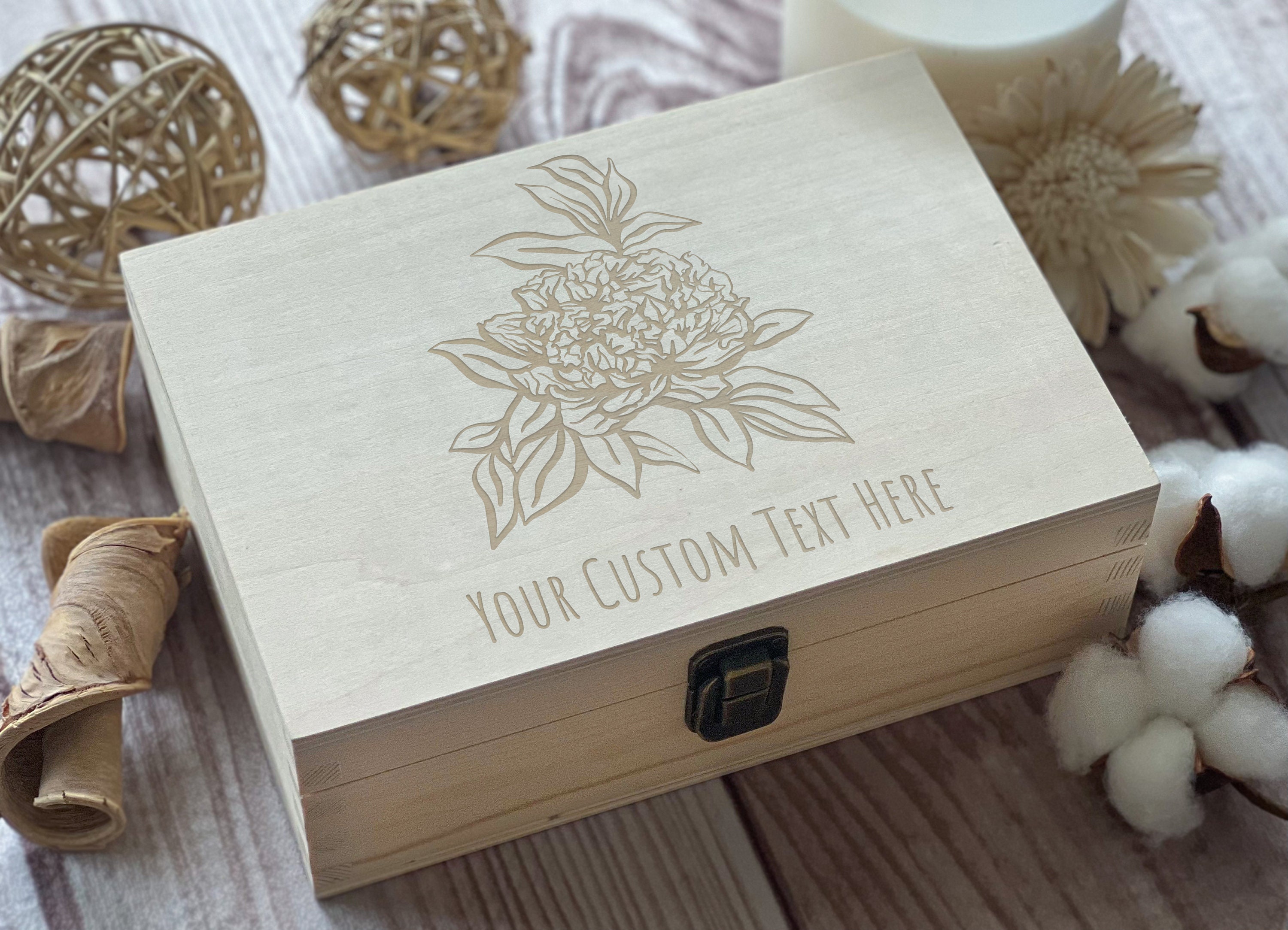 Flower Engraved Personalized Wooden Keepsake Box - Etsy