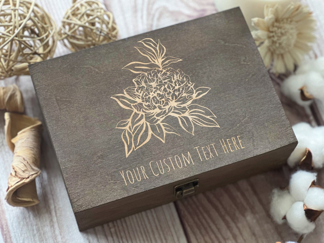 Flower Engraved Personalized Wooden Keepsake Box - Etsy