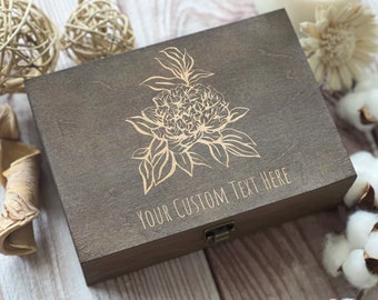 Flower Engraved Personalized Wooden Keepsake Box