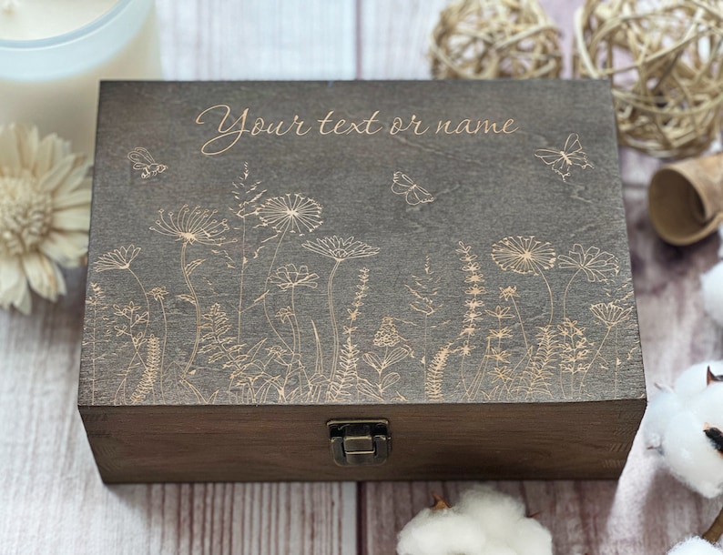 Flowers And Butterflies, Personalized Wooden Box, Love, Gift For Women, Friend Gift, Boxes Wholesale, Custom Box, Keepsake Box, Memory Box image 3