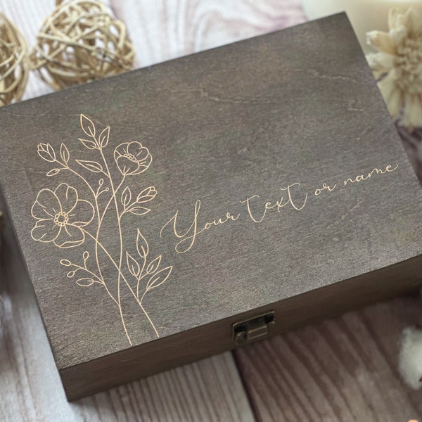 Flowers Gift Box, Personalized Wooden Box, Keepsake Box, Custom Box, Memory Boxes, Women Gift Box, Floral Box, Thank You Gift