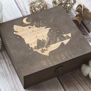 Howling Wolf, Personalized Wooden Box, Gift For Brother, Gift For Friend, Men Box, Boxes Wholesale, Custom Box, Keepsake Box, Memory Box