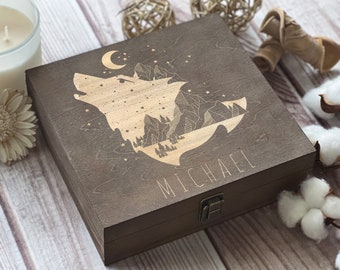 Howling Wolf, Personalized Wooden Box, Gift For Brother, Gift For Friend, Men Box, Boxes Wholesale, Custom Box, Keepsake Box, Memory Box