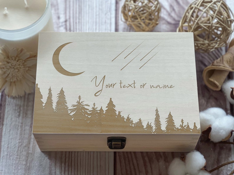 Crescent Moon, Falling Stars, Personalized Wooden Box, Gift For Friend, Gift For Family, Birthday Box, Custom Box, Keepsake Box, Memory Box image 5