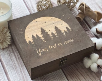 Moon And Forest, Personalized Wooden Box, Unique Box, Gift For Friend, Family Box, Boxes Wholesale, Custom Box, Keepsake Box, Memory Box