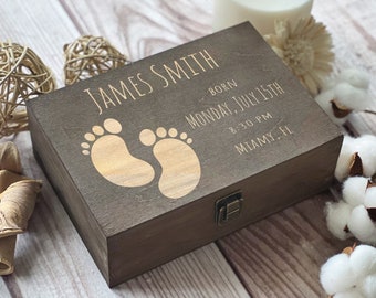 Personalized Wooden Baby Keepsake Box, Engraved Memory Box