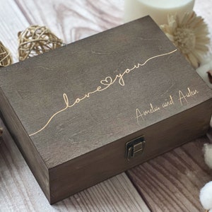 Je t'aime, Boîte en bois personnalisée, Cadeau pour couple, Boîte personnalisée gravée au laser, Boîte souvenir, Boîte à souvenirs, Cadeau personnalisé, Vente en gros de boîtes