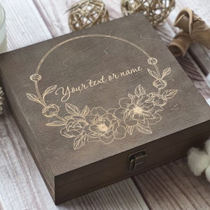 Peony Flower, Personalized Wooden Box, Flower Gift Box, Memory Box, Love Box, Gift For Mother, Custom Box, Keepsake Box, Boxes Wholesale image 1