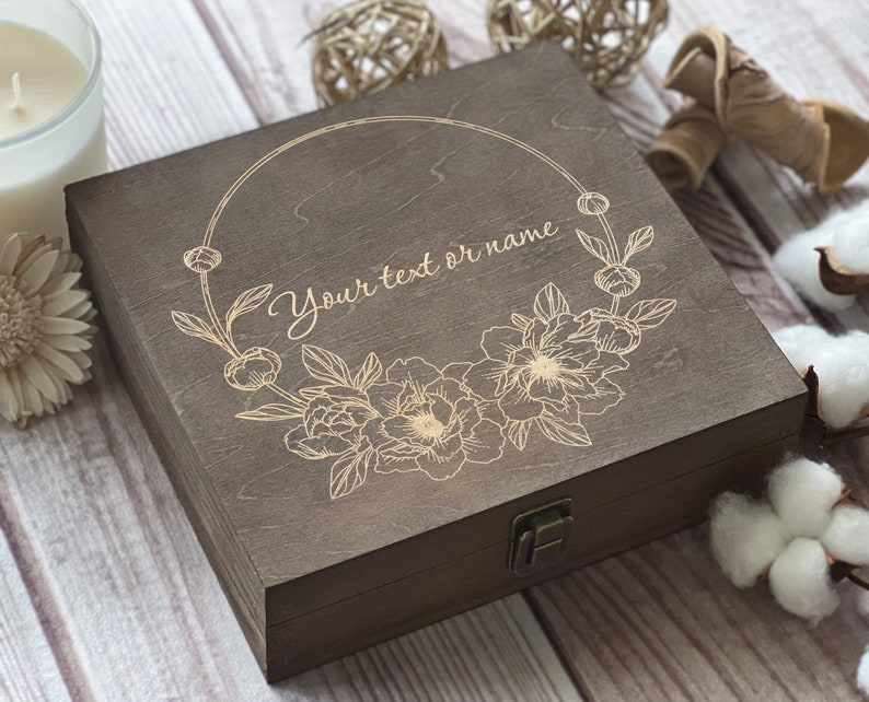 Peony Flower, Personalized Wooden Box, Flower Gift Box, Memory Box, Love Box, Gift For Mother, Custom Box, Keepsake Box, Boxes Wholesale image 1