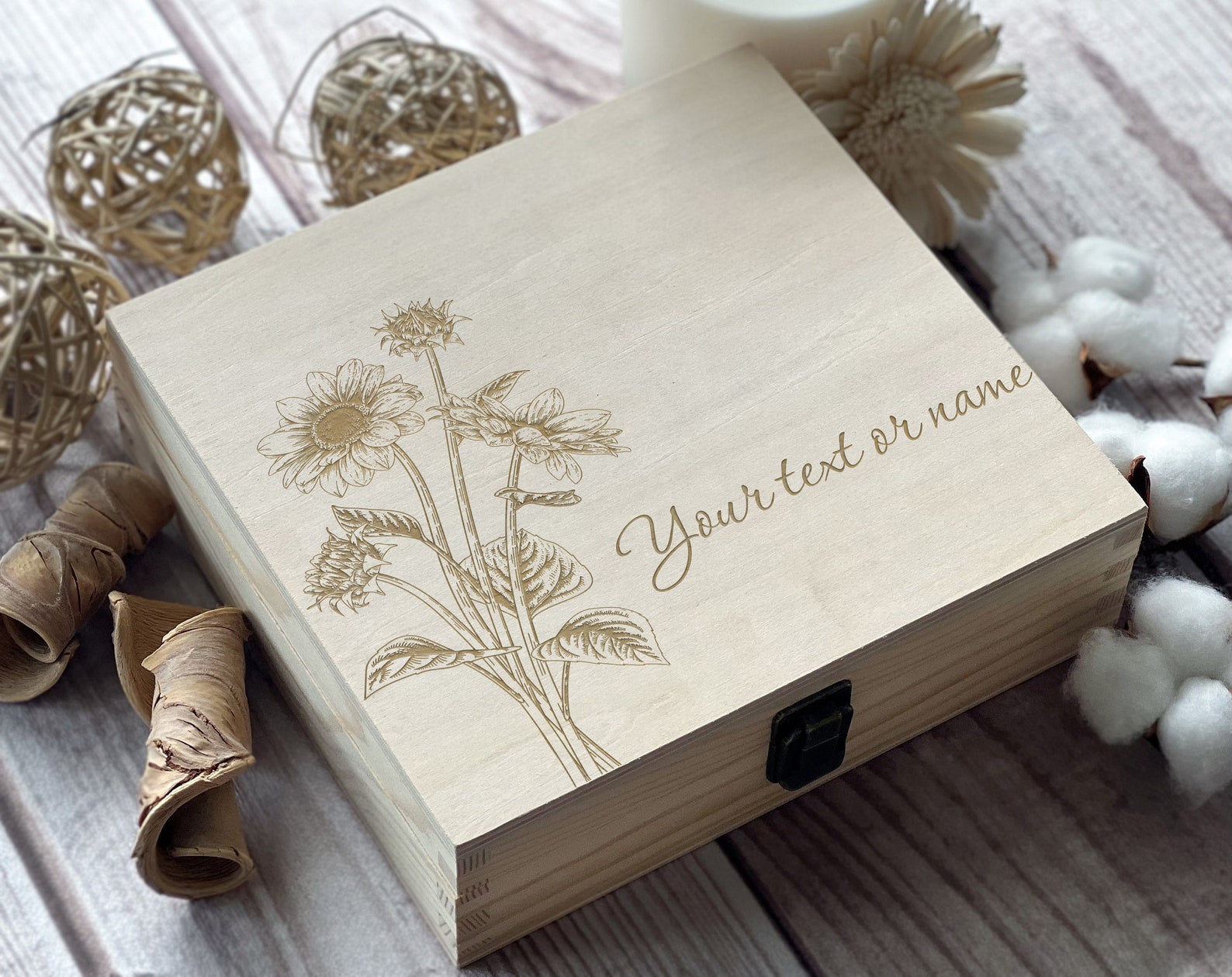Personalized Sunflower Wooden Keepsake Box: Engraved Floral Memory Box ...