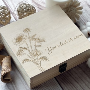 Beauty Sunflowers Personalized Wooden Box, Keepsake Box, Custom Box, Gift For Mother, Memory Boxes, Gift For Women, Floral Box image 1