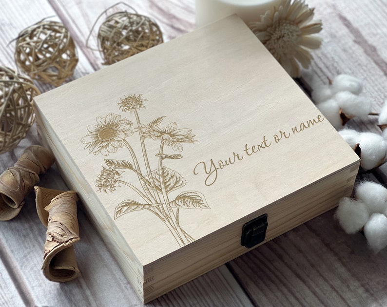 Beauty Sunflowers Personalized Wooden Box, Keepsake Box, Custom Box, Gift For Mother, Memory Boxes, Gift For Women, Floral Box image 1