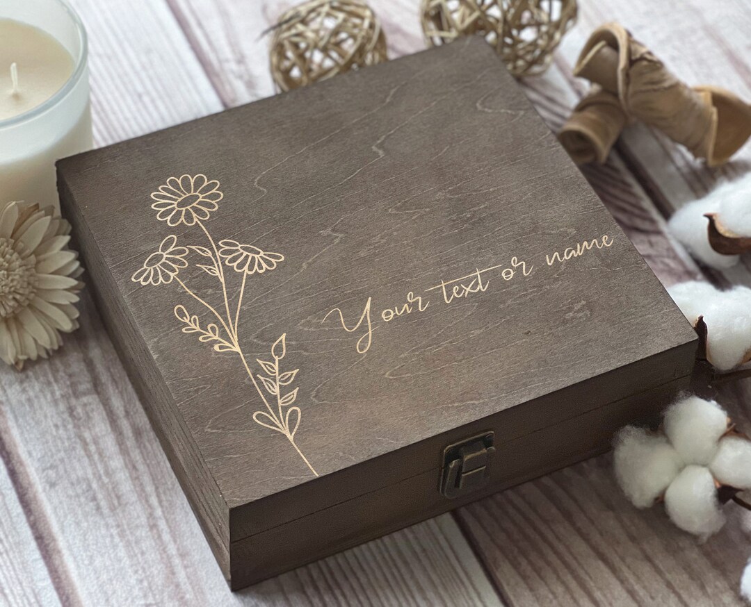 Personalized Chamomile Daisy Wooden Box: Engraved Keepsake Memory Box ...