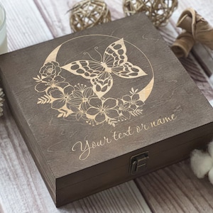 Butterfly And Flowers, Personalized Wooden Box, Gift For Friend, Women Box, Boxes Wholesale, Custom Box, Keepsake Box, Memory Box image 1