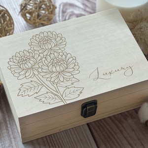Chrysanthemum November Zodiac Wooden Box: Personalized Keepsake for Bride, Wedding Gifts & More Custom Engraving