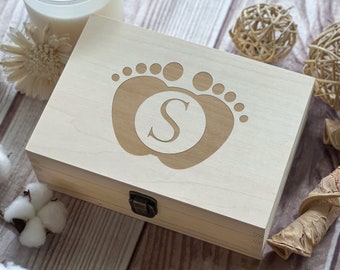 Newborn Gift: Handcrafted Wooden Box for Treasured Memories. Personalize with Name & Date for a Unique Keepsake