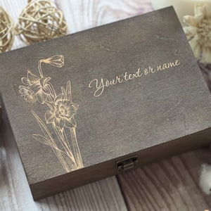 Daffodils, Personalized Wooden Box, Women Box, Happy Birthday Gift, Gift For Best Friend, Keepsake Box, Memory Box, Boxes Wholesale, Flowers image 3