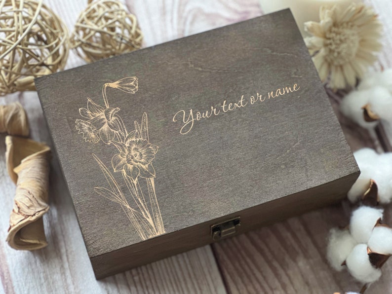 Daffodils, Personalized Wooden Box, Women Box, Happy Birthday Gift, Gift For Best Friend, Keepsake Box, Memory Box, Boxes Wholesale, Flowers image 3